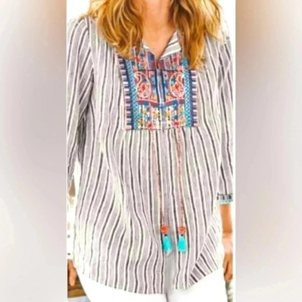 J. Jill | love linen women’s embroidered kimono top. Size: M - Picture 13 of 16